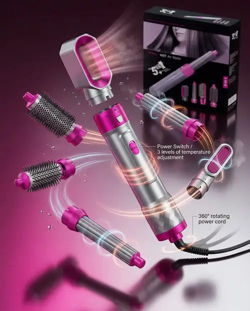 5 in 1 Hot Air Comb Hair Dryer Brush Blow Dryer Hair Curler Straightener Multi-Function Hair Styling Products