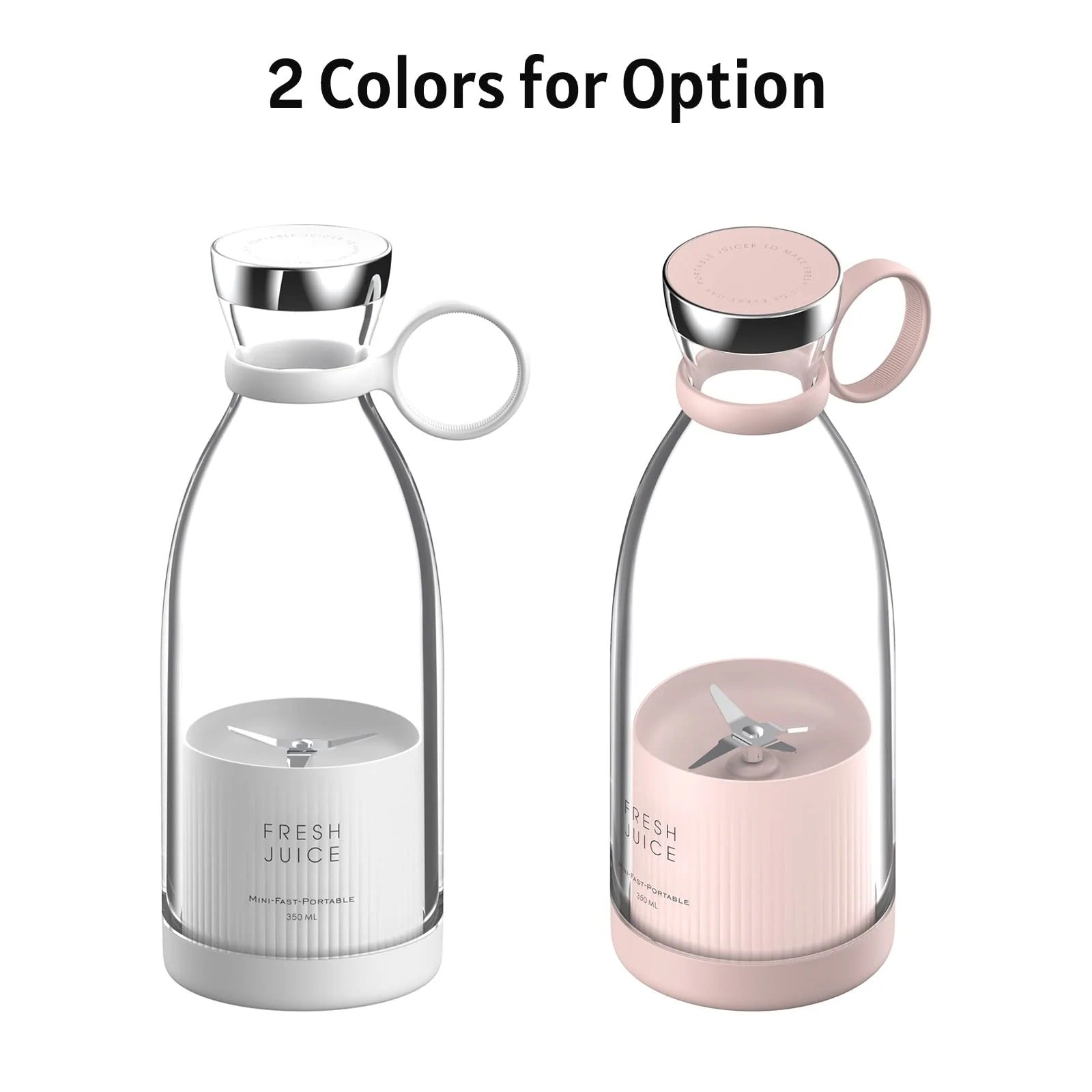 Portable Mini Speed Juicer Blender 350ml – Rechargeable, 6 Blades (White/Pink)